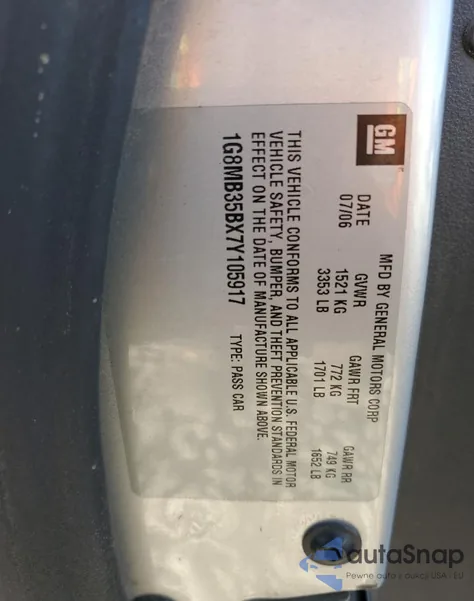 2007 Saturn Sky from USA, damaged, VIN 1G8MB35BX7Y105917